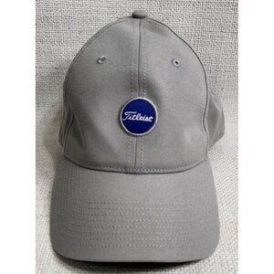 Titleist Hat Men’s Grey With Blue Round Logo Adjustable Leather Strap Golf